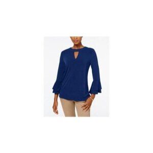 NWT Charter Club Black Scoop Neck Ruffle Sleeve Blouse with Key Hole Front